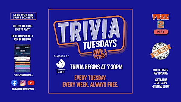 Trivia Night | Dave & Buster's - Greenville  SC TUE 730p @LeaderboardGames