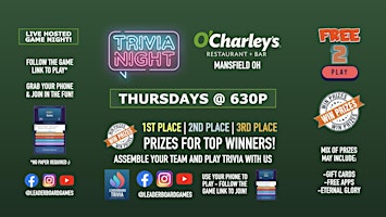 Primaire afbeelding van Trivia Night | O'Charley's - Mansfield OH - THUR 630p - @LeaderboardGames