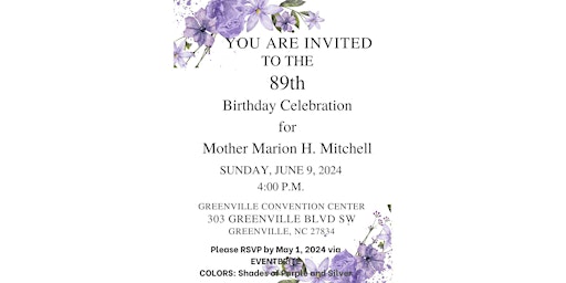 Imagen principal de CANCELLED-89th Birthday Celebration for Mother Marion Hawkins Mitchell