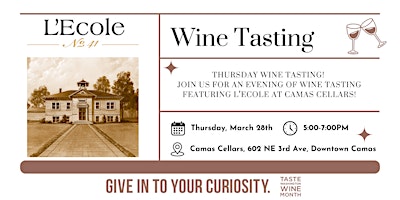 Primaire afbeelding van Thursday Wine Tasting with L'Ecole No 41!