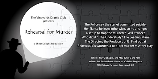 Imagem principal do evento "Rehearsal for Murder" - a two-act murder mystery