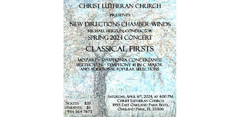 New Directions Chamber Winds (NDCW): Spring 2024 Concert "Classical Firsts"