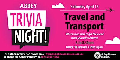 Primaire afbeelding van Abbey Trivia Night - Transport and Travel