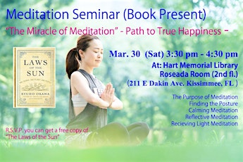 Meditation Seminar "The Miracle of Meditation" Mar 30 (Book Present)