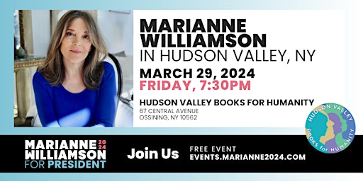 Imagem principal de Marianne Williamson in Hudson Valley, New York!