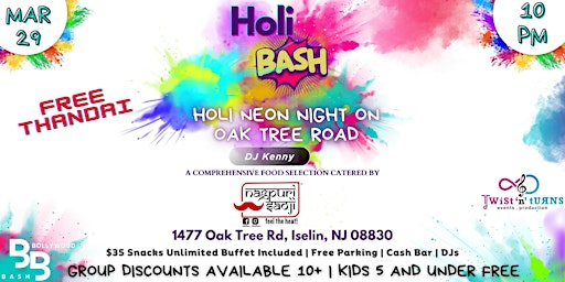 Holi Neon Bollywood Night Party @ Oak Tree Road Iselin, NJ primary image