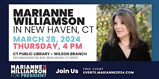 Primaire afbeelding van Marianne Williamson in New Haven, Connecticut!