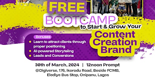 Primaire afbeelding van FREE BOOTCAMP TO START & GROW YOUR CONTENT CREATION BRAND