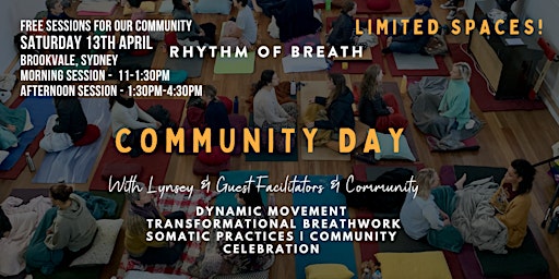 Primaire afbeelding van Rhythm of Breath Free Community Day- Choose a MORNING OR AFTERNOON SESSION