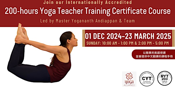200-hours Yoga Teacher Training Certificate Course (Sunday Morning and Afternoon)