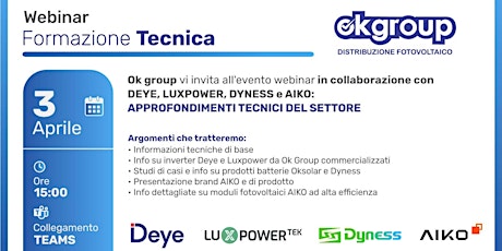 Webinar DEYE, LUXPOWER, DYNESS e AIKO: approfondimenti tecnici del settore