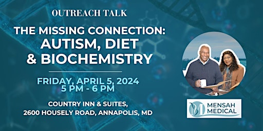 THE MISSING CONNECTION:  AUTISM, DIET  & BIOCHEMISTRY primary image