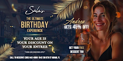 Imagen principal de YOUR AGE IS YOUR DISCOUNT ON YOUR DINNER ENTREE ! HAPPY BIRTHDAY!
