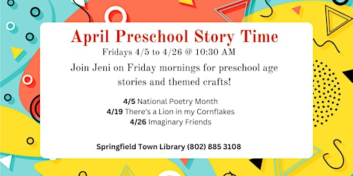 Imagem principal do evento April Preschool Story Time