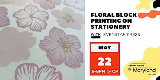 Imagem principal do evento Floral Block Printing on Stationery w/Evenstar Press