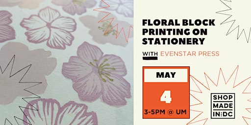 Imagem principal do evento Floral Block Printing on Stationery w/Evenstar Press