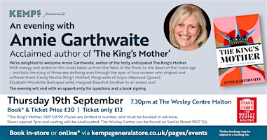Imagem principal do evento Annie Garthwaite - The King's Mother -Author Event at Wesley Centre, Malton