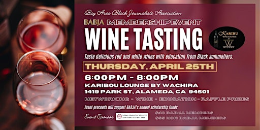 Image principale de *New Date* Wine Tasting with BABJA!