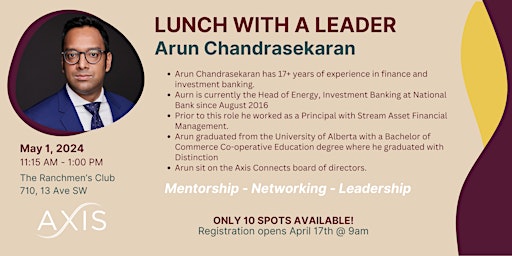 Immagine principale di Axis Connects: Lunch with a Leader featuring Arun Chandrasekaran 