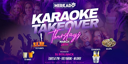 Primaire afbeelding van KARAOKE TAKEOVER THURSDAY WITH APP & DRINK SPECIALS MAR 28TH