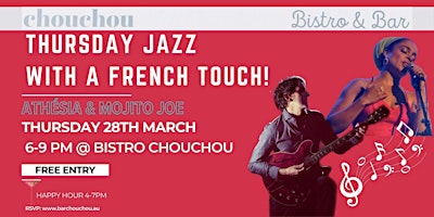 Immagine principale di THURSDAY JAZZ: A trip to France! French Food, Happy Hour & Live Jazz Music! 