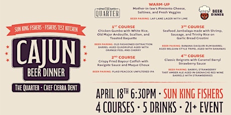 Hauptbild für Sun King + FTK  Beer Dinner Series: Cajun Beer Dinner