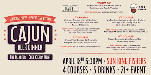 Imagem principal do evento Sun King + FTK  Beer Dinner Series: Cajun Beer Dinner