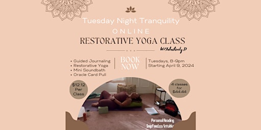 Tuesday Night Tranquility: Online Restorative Yoga Class primary image