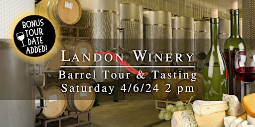 Imagem principal do evento Landon Winery's Barrel Tour & Wine Tasting