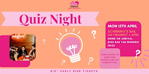 Quiz Night - Sydney Working Holiday Girls | Monday 15th April primary image