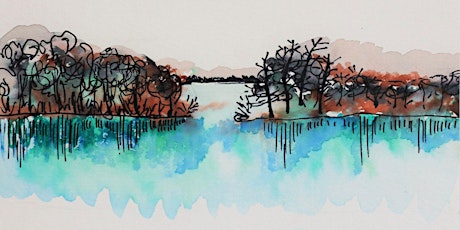 Little Island on the Lake, Watercolors  Painting Class for Adults and Teens
