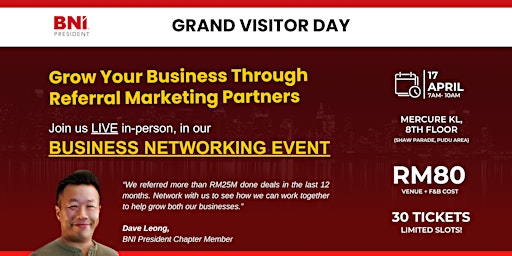 Imagem principal de BNI PRESIDENT - GRAND VISITOR DAY