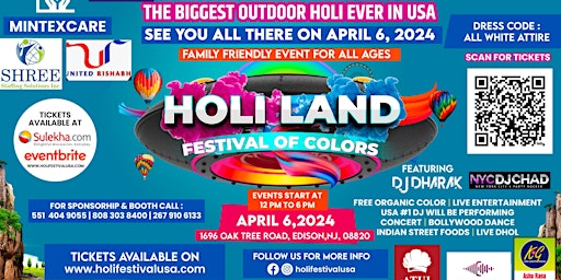 Primaire afbeelding van Biggest Spring Festival Of Colors Holi Hai By Holland On Oak Tree Road, Edison,  New Jersey