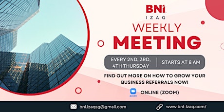 BNI IZAQ Presents: EXCLUSIVE Online Business Networking Event (Zoom)