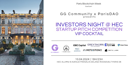 Imagem principal de Investors & Web3 Startups |Pitch Competition |VIP Cocktail @ HEC Alumni