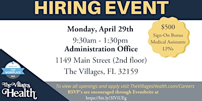 The Villages Health Hiring Event - April 29th primary image
