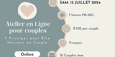 Atelier en Ligne pour Couples - 7 Principes pour un Mariage Heureux primary image