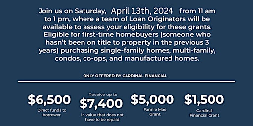 Primaire afbeelding van Unlock Your Future through Cardinal’s Homebuyers Grant with $7400