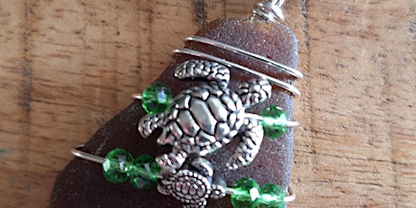 Sea Glass Wire Wrap Necklaces with Turtle Charm