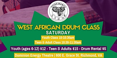Primaire afbeelding van Ezibu Muntu's Saturday Teen/Adult West African Drum Class