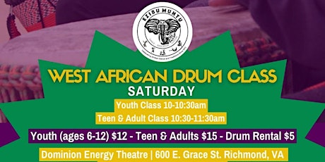 Ezibu Muntu's Saturday Teen/Adult West African Drum Class