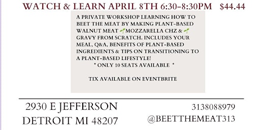 Beetthemeat Plantbased Cooking Watch & Learn Workshop primary image