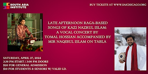 Primaire afbeelding van A Vocal Concert by Tomal Hossian accompanied by Mir Naqibul Islam on tabla