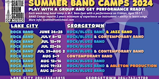 Imagen principal de Summer Band Camps 2024 at Seattle Drum School of Music - Georgetown