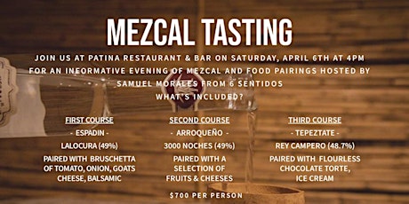 Mezcal  & Desserts pairing at Patina Restaurant, Mazatlan