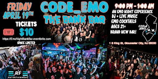 Imagem principal de Code_Emo - An Emo Night Experience @ The Bank Bar - Gloucester City, NJ