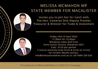 Lunch Fundraiser for Melissa McMahon MP - State Member for Macalister