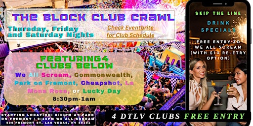 Primaire afbeelding van Downtown CLUB CRAWL DTLV 4  Venues, We All Scream, Commonwealth / Park / LD