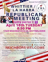 Primaire afbeelding van WHITTIER / LA HABRA Republican meeting- FREE raffle w/ code "rsvpforfree"