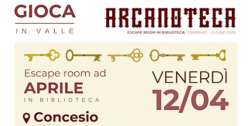 Immagine principale di ARCANOTECA - Escape room in biblioteca! 2° turno ore 20:15 